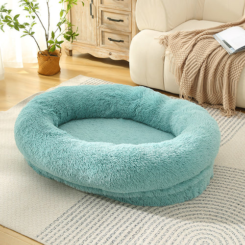 Fluffy Calming Donut Pet Bed, Machine Washable (Emerald Green, M)