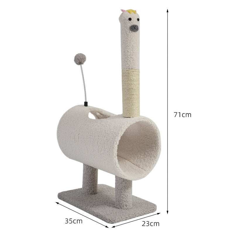 Interactive Cat Tunnel & Scratching Post with Spring Toy - Cozy Playtime for Kittens white 35*23*71cm — image 2