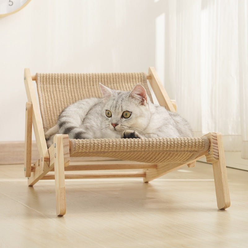 Adjustable Wooden Cat Lounge Chair - Comfortable Woven Hammock for Cats — image 3