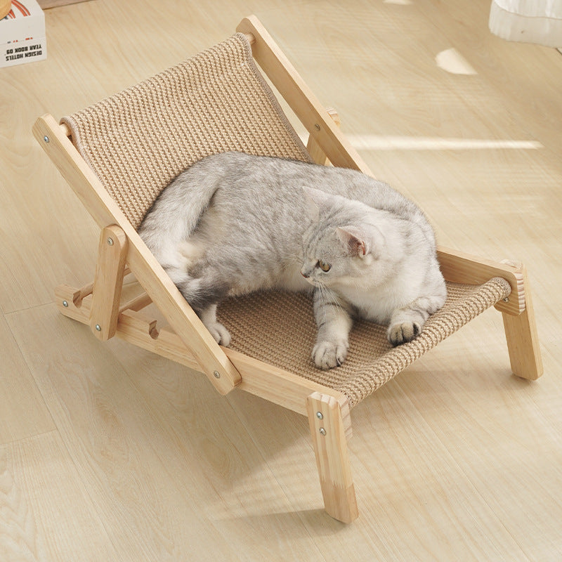 Adjustable Wooden Cat Lounge Chair - Comfortable Woven Hammock for Cats — image 4