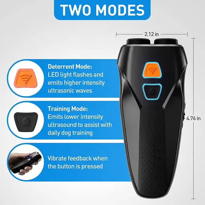 Black Handheld Ultrasonic Dog Trainer with Dual Mode | Training & Deterrent Device with LED Light — image 3