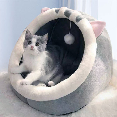 Half-Enclosed Cat Bed (Grey)