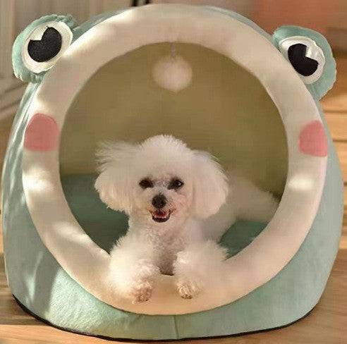 Frog Half-Enclosed Cat Bed (Green)