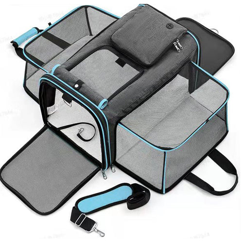 Foldable Portable Pet Carrier Bag (Grey Blue)