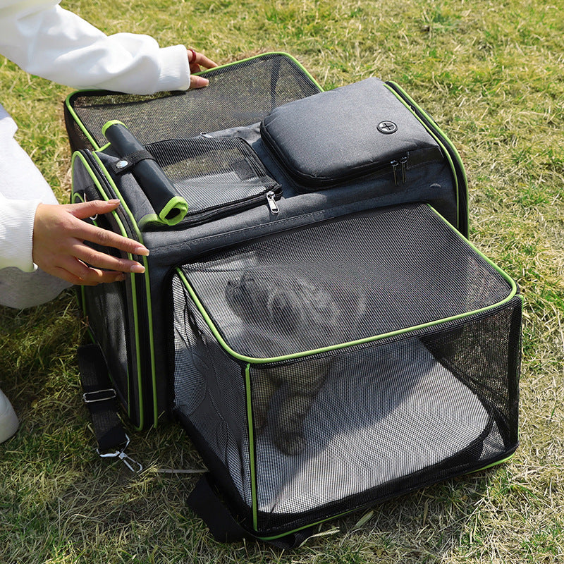 Gray Blue Foldable Portable Pet Carrier Bag - Large Capacity Travel Backpack for Cats and Small Dogs, Expandable Car Pet Bag, Handheld Pet Carrier for Outdoor Adventures — image 2