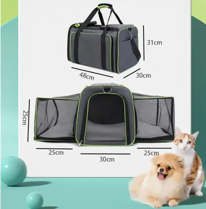 Gray Green Foldable Portable Pet Carrier Bag - Large Capacity Travel Backpack for Cats and Small Dogs, Expandable Car Pet Bag, Handheld Pet Carrier for Outdoor Adventures — image 4