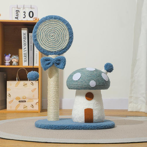 Mushroom Cat Scratching Post – Anti-Slip Sisal Scratcher with Sofa Guard (Blue)