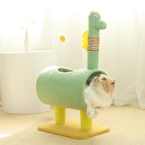 Dinosaur-Theme Cat Tree with Tunnel (Green)