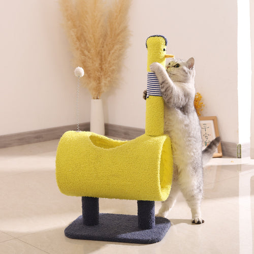 Chicken-Theme Cat Tree with Tunnel (Yellow)