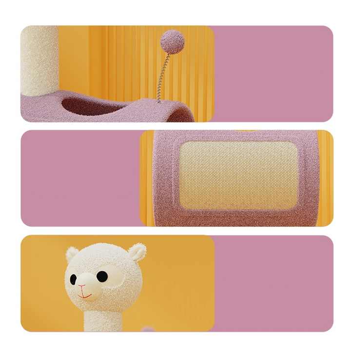 Yellow Chicken-Theme Cat Tree with Tunnel - Multi-Functional Cat Scratching Post and Playhouse — image 2