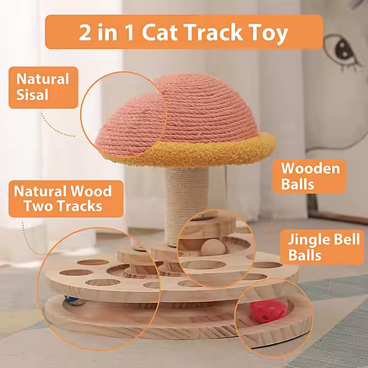 Large Pink Interactive Cat Scratching Post with Ball Track – Fun Mushroom-Shaped Cat Toy for Play, Scratching, and Entertainment — image 3