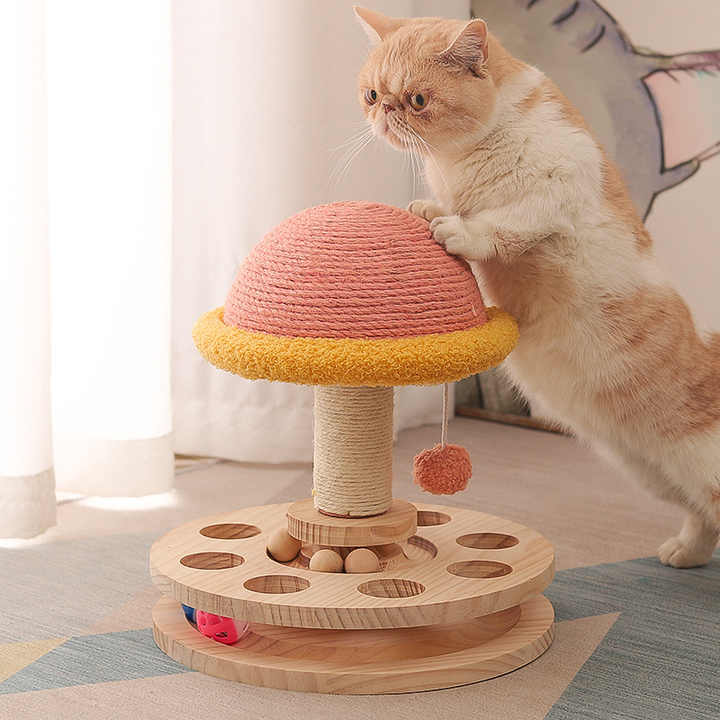 Large Pink Interactive Cat Scratching Post with Ball Track – Fun Mushroom-Shaped Cat Toy for Play, Scratching, and Entertainment — image 5