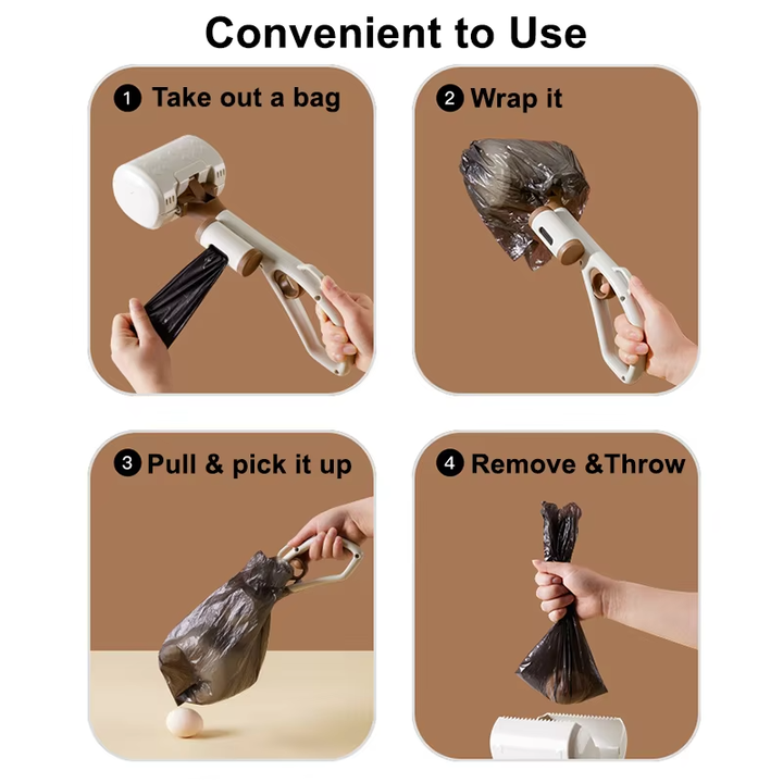 Beige Portable Dog Poop Scooper with Large 9.5cm Opening, Ergonomic Handle, Lightweight 320g Pet Waste Picker for Outdoor Walks — image 4