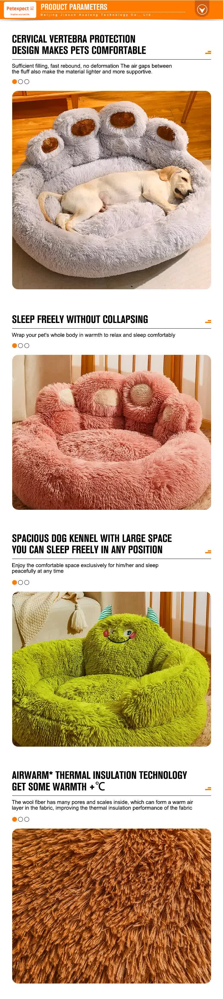 Diameter 90cm Pink Plush Dog Bed with Paw Design - Ultra Soft Round Pet Sofa for Medium to Large Dogs — image 2