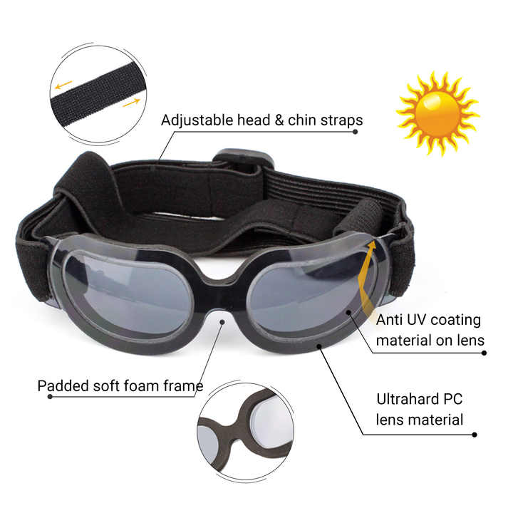 Black Lenses Pet Sunglasses for Dogs and Cats - UV Protection, Adjustable Strap, Anti-Wind and Anti-Fog Pet Goggles — image 4