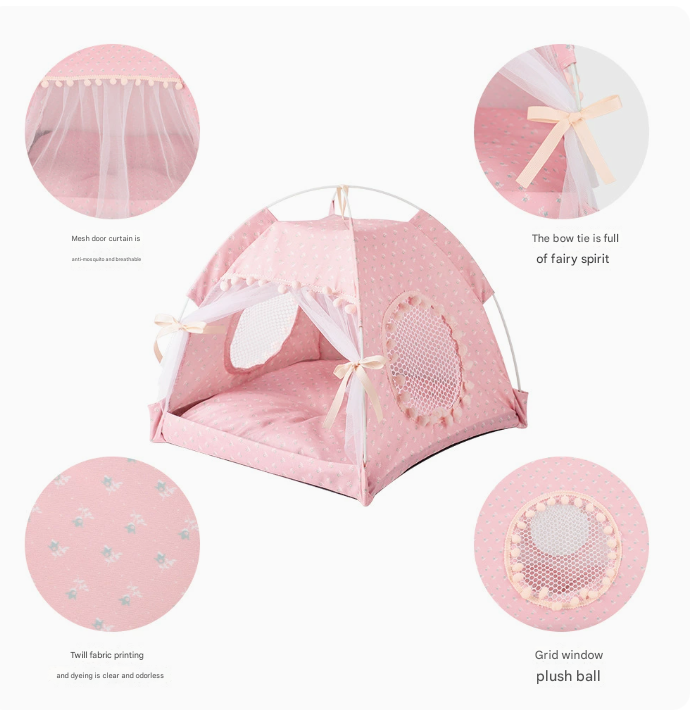 Pink Floral Portable Folding Pet Tent - Summer Cat & Dog Shelter with Mesh Window, Lightweight and Breathable, Ideal for Travel & Home Use 40x40x35CM — image 2