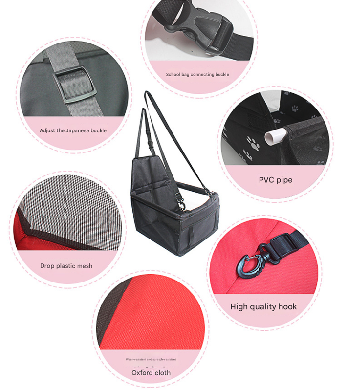 Black and Grey Portable Pet Car Seat for Dogs and Cats - Adjustable Car Seat Cover, Pet Travel Car Carrier with Safety Belt — image 3