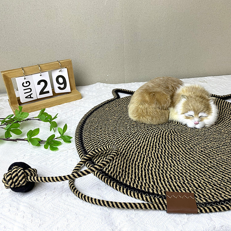 3 Pcs Black And Brown Durable Cat Scratching Mat with Attached Toy Ball - Washable and Multi-Functional, Ideal for Cats' Scratching and Sleeping - 50cm Diameter — image 5