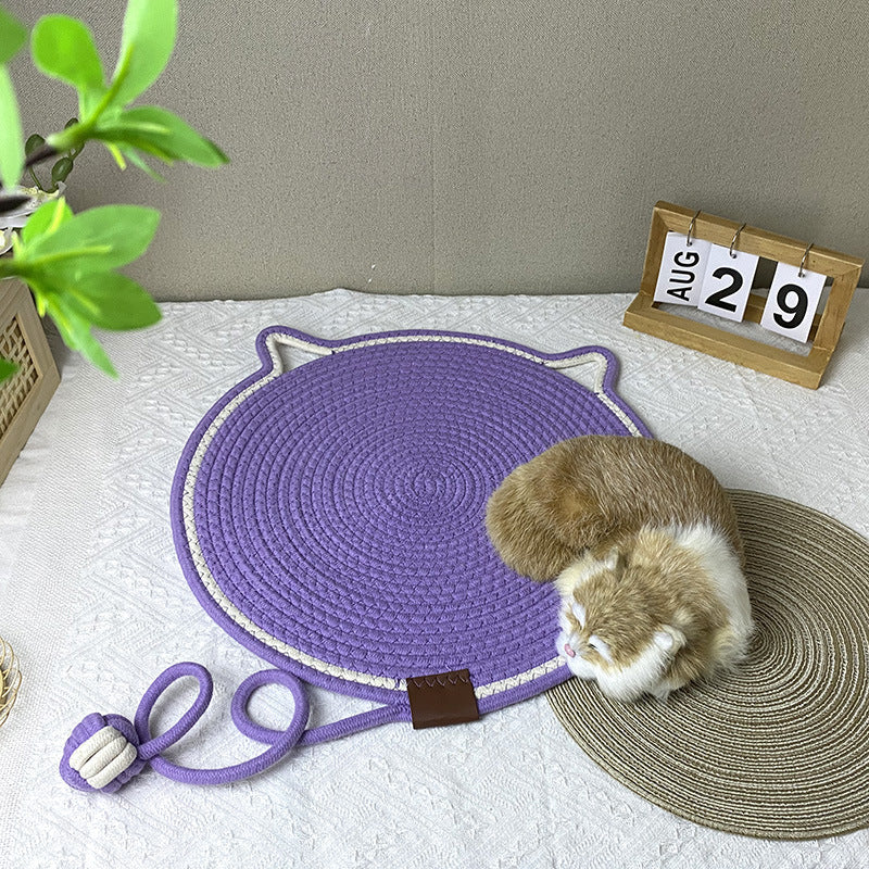 3 Pcs Brown Durable Cat Scratching Mat with Attached Toy Ball - Washable and Multi-Functional, Ideal for Cats' Scratching and Sleeping - 50cm Diameter — image 3