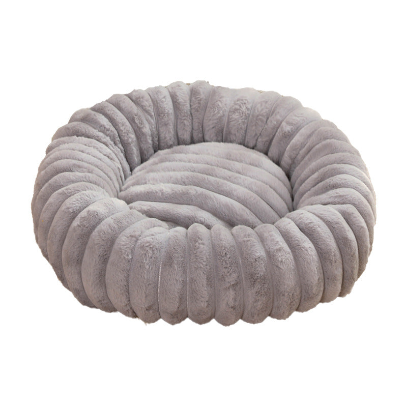 Khaki Plush Pet Bed - 40cm Round Dog & Cat Mat, Cozy PP Cotton Filled, Comfortable Pet Supplies — image 4