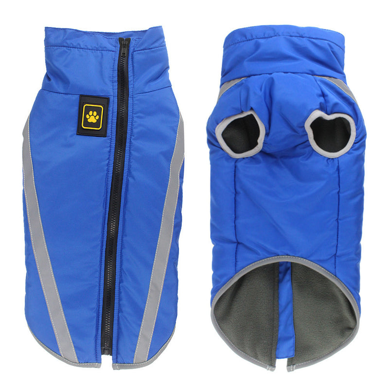 Size 3XL Blue Reflective Winter Dog Jacket - Warm & Waterproof Outdoor Coat for Large Breeds