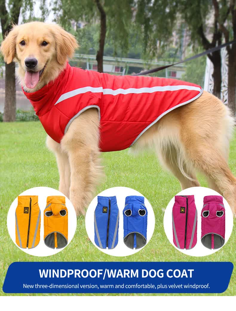 Size 3XL Blue Reflective Winter Dog Jacket - Warm & Waterproof Outdoor Coat for Large Breeds — image 2