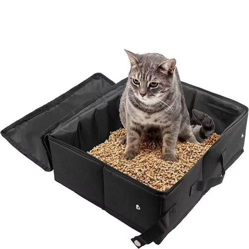 Portable Foldable Cat Litter Box (Black)