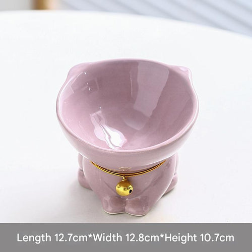 Cute Ceramic Cat Bowl – Pet Feeder for Feeding and Drinking (Purple)