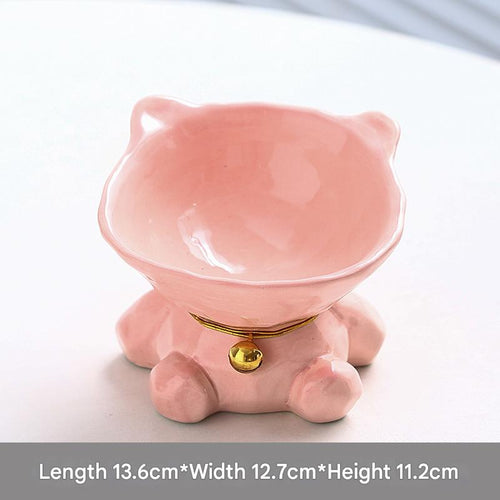 Cute Ceramic Cat Bowl – Pet Feeder for Feeding and Drinking (Pink)