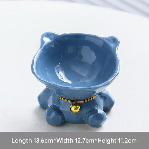 Cute Ceramic Cat Bowl – Pet Feeder for Feeding and Drinking (Blue)