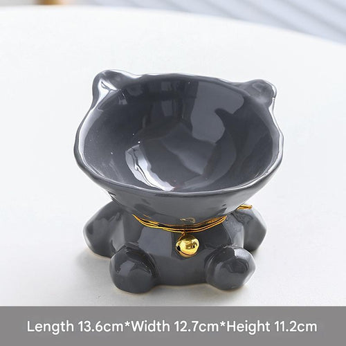 Cute Ceramic Cat Bowl – Pet Feeder for Feeding and Drinking (Grey)