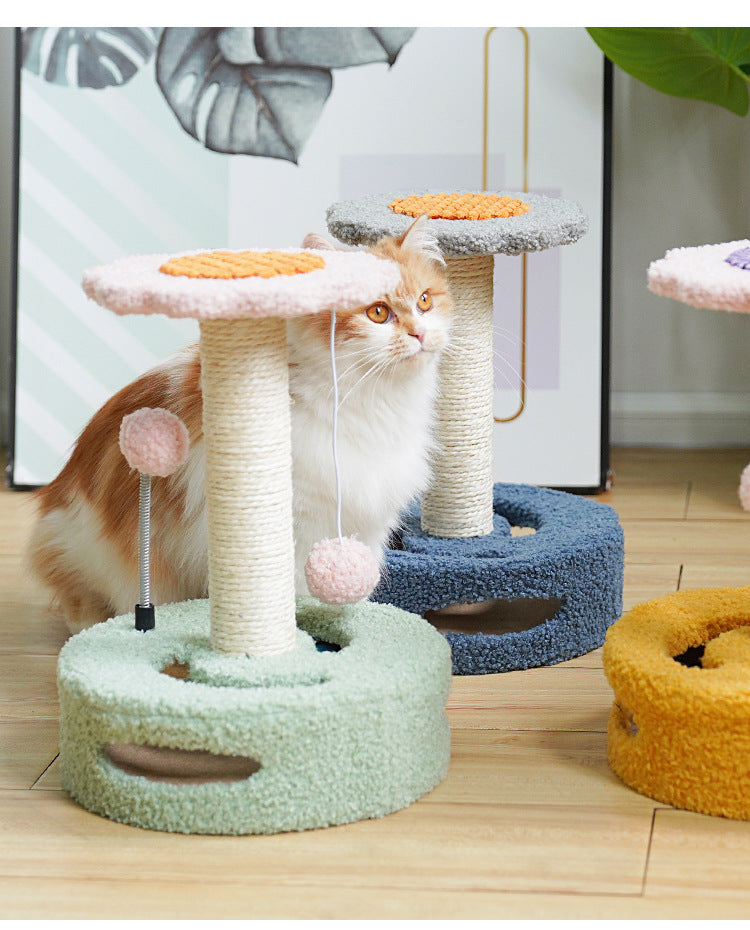 Blue And Grey Sunflower Cat Scratching Post - 35cm Sisal Cat Tree with Plush Toys for Small Cats — image 5