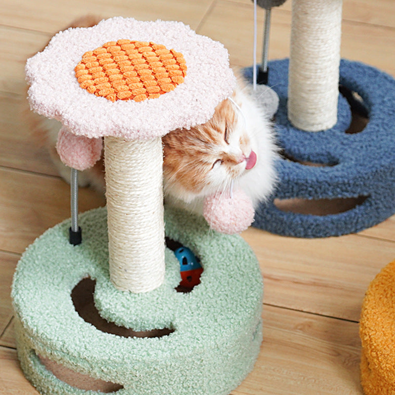 Green And Pink Sunflower Cat Scratching Post - 35cm Sisal Cat Tree with Plush Toys for Small Cats — image 2