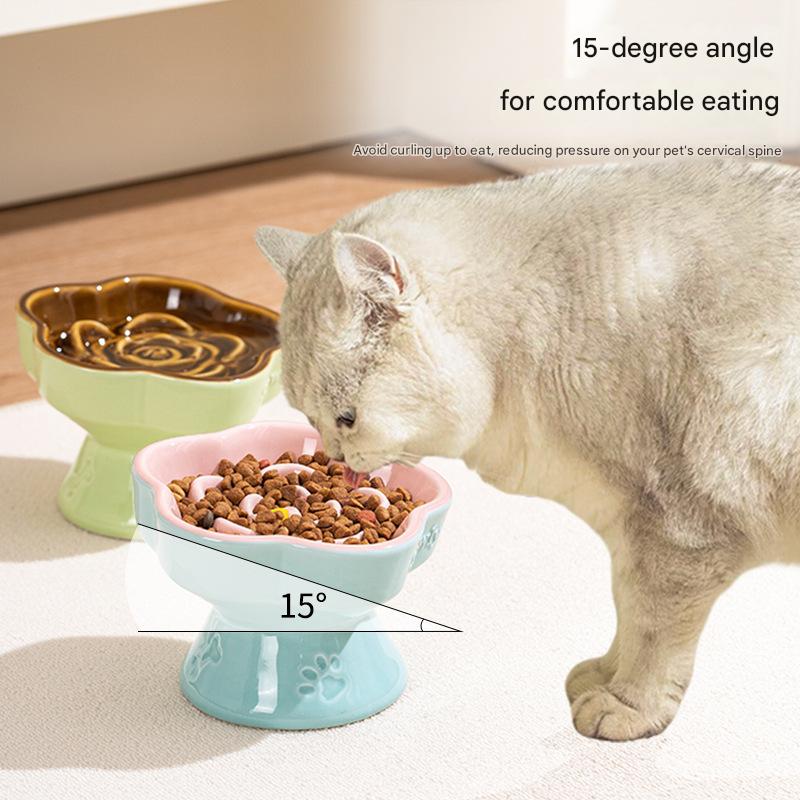 Blue and Pink Ceramic Slow Feeder Pet Bowl for Cats and Small Dogs - Anti-Choke Elevated Design with 15-Degree Tilted Rim — image 5