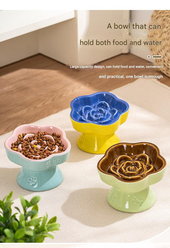 Khaki and Orange Ceramic Slow Feeder Pet Bowl for Cats and Small Dogs - Anti-Choke Elevated Design with 15-Degree Tilted Rim — image 6