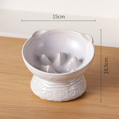 Vintage Slow Feeder Ceramic Pet Bowl (White)