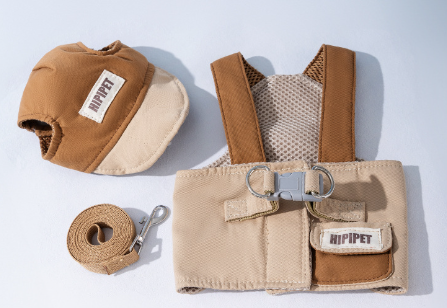 Pet Sun Hat, Leash & Harness 3-Piece Set (Brown, L)