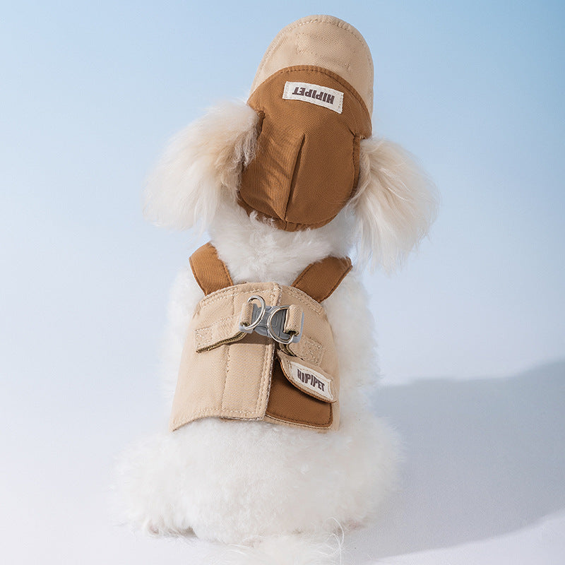 XL Brown Pet Sun Hat with Adjustable Strap + Leash & Harness 3-Piece Set - Breathable Summer Cap for Dogs & Cats with Ear Holes — image 2