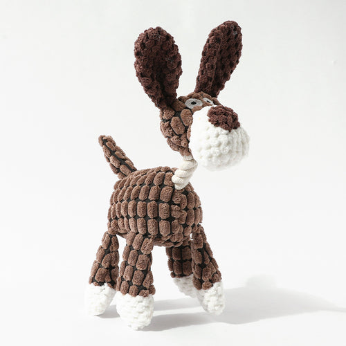 Goofy Plush Donkey Squeaky Dog Toy (Brown, 3 Pack)
