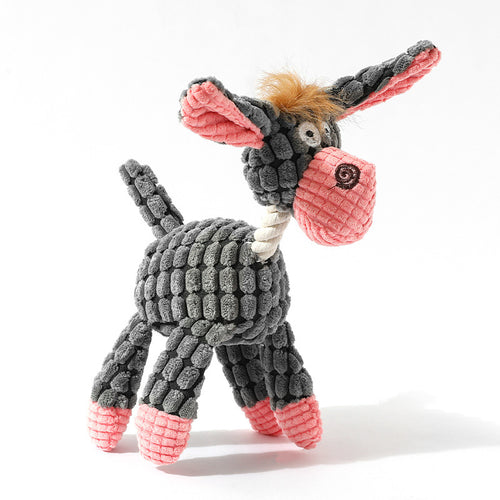 Goofy Plush Donkey Squeaky Dog Toy (Grey, 3 Pack)