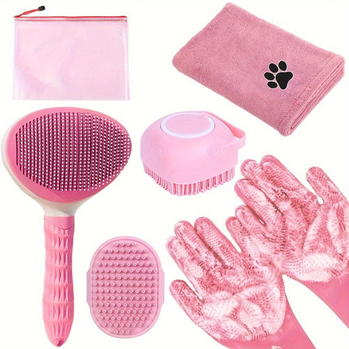 6-Piece Dog Grooming Bath Set (Pink)
