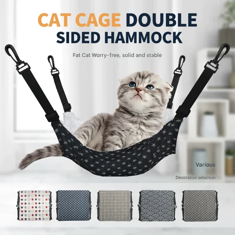 Cat Cage Hammock - Adjustable Double-Sided Pet Swing Bed with Hooks(Blue star) — image 2