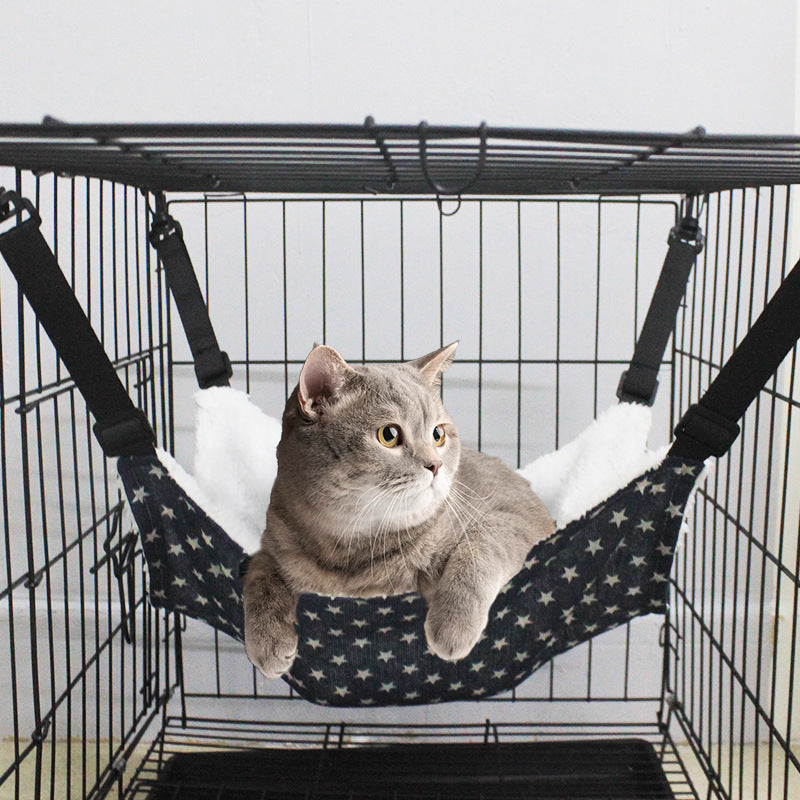 Cat Cage Hammock - Adjustable Double-Sided Pet Swing Bed with Hooks(Gray star) — image 3
