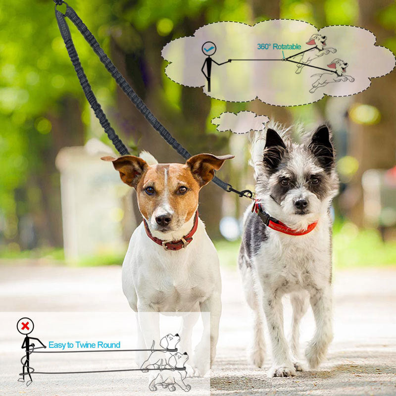 Black Pet Double-Ended Rope + 1.5M Leash - Easy to walk two dogs, tangle-free design — image 3