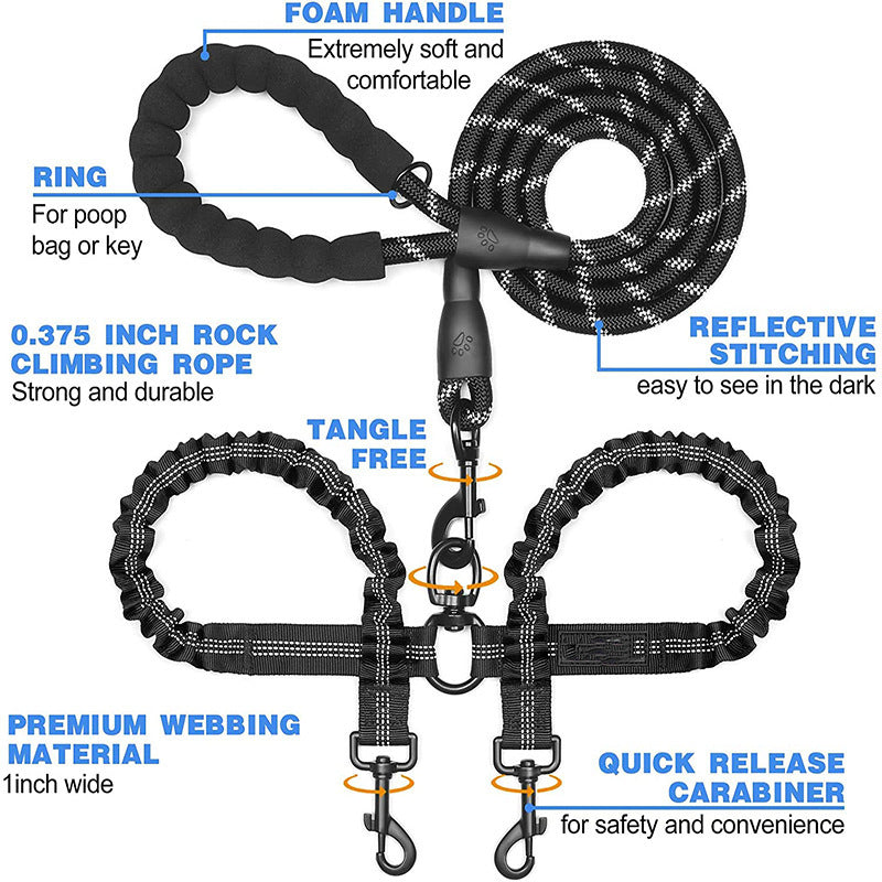 Green Pet Double-Ended Rope + 1.5M Leash - Easy to walk two dogs, tangle-free design — image 5