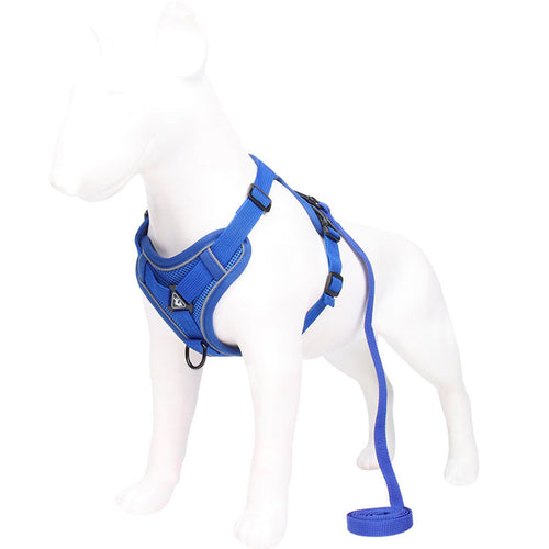 Reflective Mesh No-Pull Dog Harness & Leash Set (Blue, L)