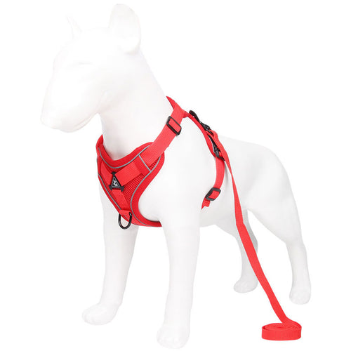 Reflective Mesh No-Pull Dog Harness & Leash Set (Red, S)