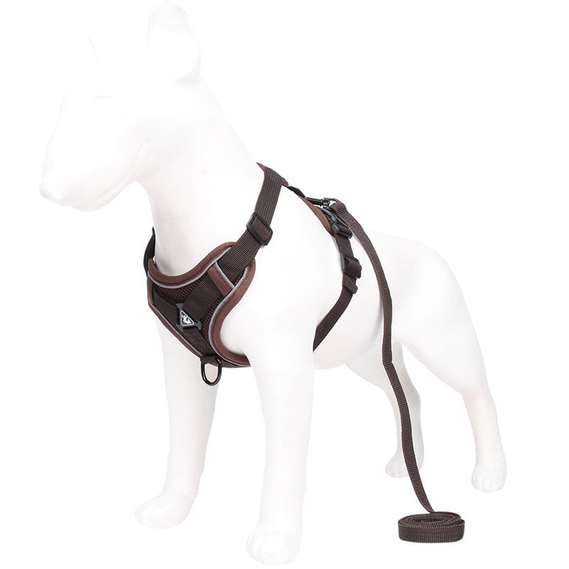 Brown Reflective Mesh Dog Harness and Leash Set - Adjustable No-Pull Vest - M — image 2