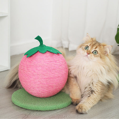 Fruit-Shaped Sisal Cat Scratcher Ball (Strawberry, Green Base)