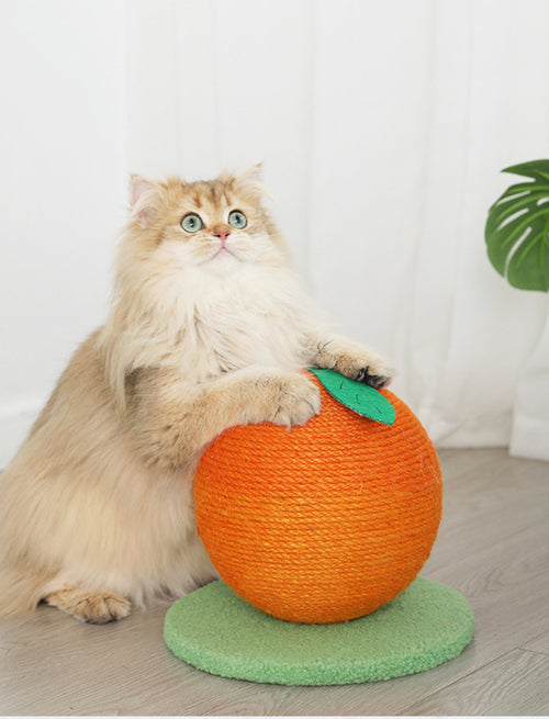 Fruit-Shaped Sisal Cat Scratcher Ball (Orange, Green Base)